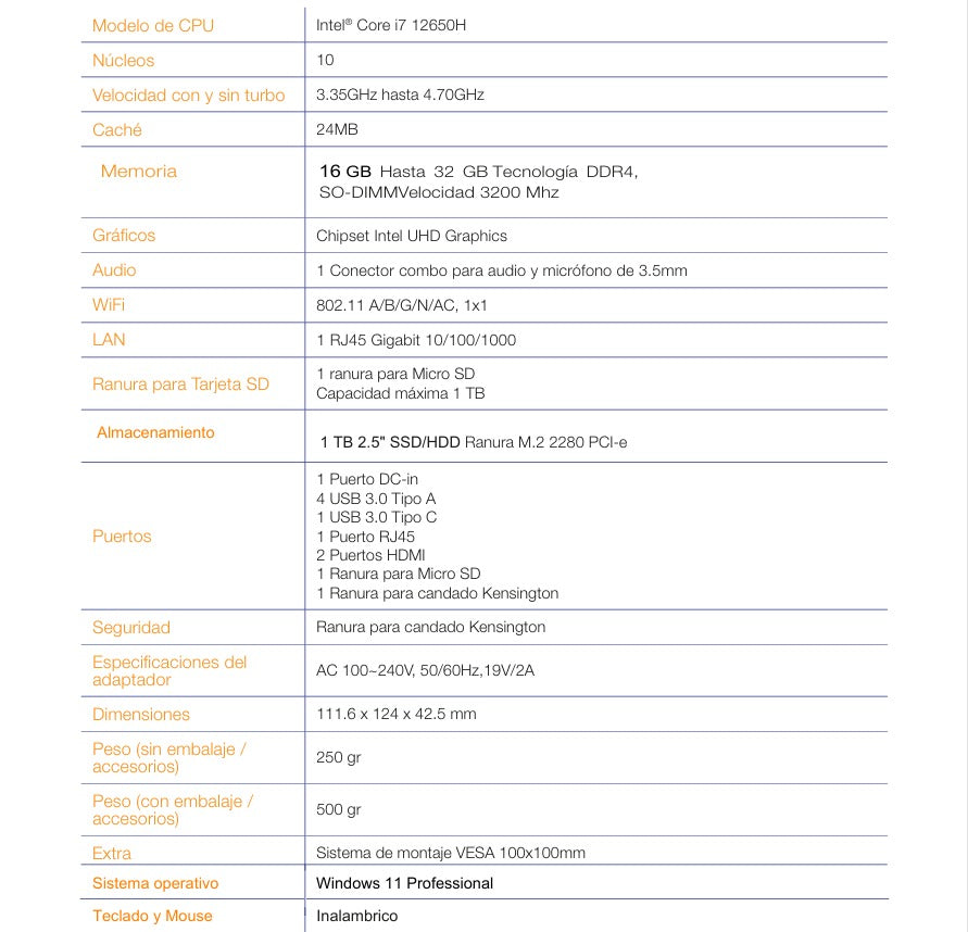 Titan Mini PC i7 con Monitor 24” Full HD | 16GB RAM + 1TB SSD | Windows 11 Pro | Kit Completo